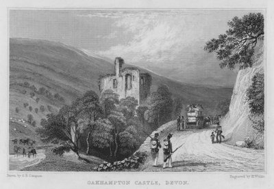 Zamek Okehampton, Devon (grafika) autorstwa George Bryant Campion