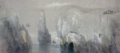 Widok głowy Flamborough, przedstawiający grupę mężczyzn zbierających jaja mew autorstwa George Bryant Campion