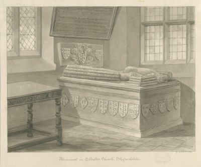 Kościół Ellastone - Pomnik Sir Johna Fleetwooda: rysunek w sepii, 1841 autorstwa George Buckler