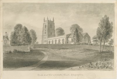 Kościół Ellastone: rysunek w sepii, 1841 autorstwa George Buckler