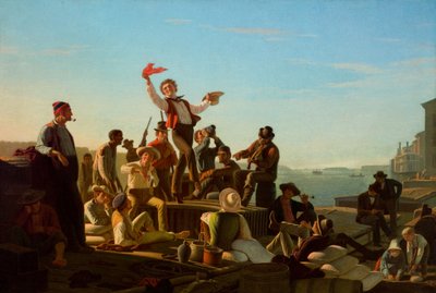 Jolly Flatboatmen w porcie autorstwa George Caleb Bingham