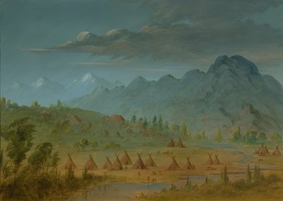 Wioska Wron i Góry Łososiowe, 18551869. autorstwa George Catlin