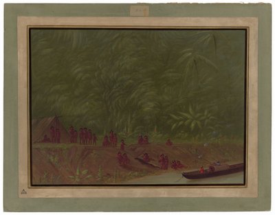 Obóz Mura - szkic łodzi autorstwa George Catlin