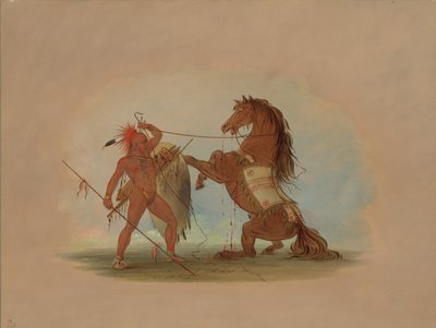 Wojownik Pawnee poświęcający swojego ulubionego konia, 18611869. autorstwa George Catlin