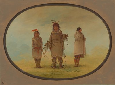 Kamienny wojownik, jego żona i chłopiec, 18551869. autorstwa George Catlin
