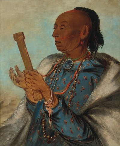 Ah-tón-we-tuck, indyk kogut, powtarzanie swojej modlitwy, 1830. autorstwa George Catlin