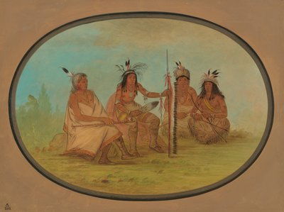 Starzejący się wódz Ojibbeway i trzej wojownicy, 18611869. autorstwa George Catlin