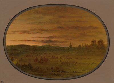 Obóz Indian o zachodzie słońca, 18611869. autorstwa George Catlin