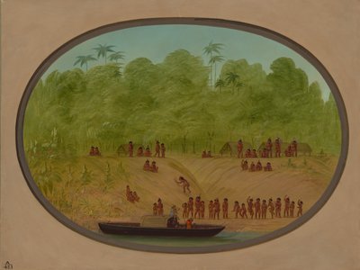 Wioska Omagua - szkic łodzi, 18541869. autorstwa George Catlin