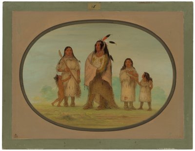Assinneboine Wojownik i jego rodzina autorstwa George Catlin