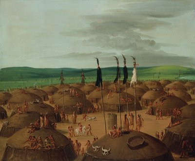 Widok wioski Mandan z lotu ptaka, 1800 mil nad St. Louis autorstwa George Catlin