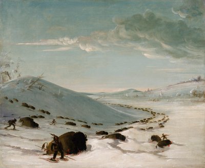 Buffalo Chase zimą, Indianie na rakietach śnieżnych, 1832-1833. autorstwa George Catlin