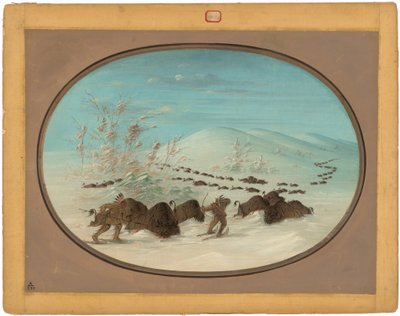 Pościg bawołów w zaspach śnieżnych - Ojibbeway autorstwa George Catlin