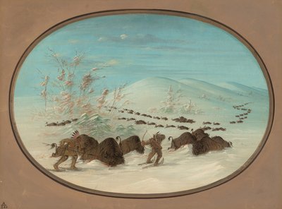 Buffalo Chase w zaspach śnieżnych - Ojibbeway, 18611869. autorstwa George Catlin