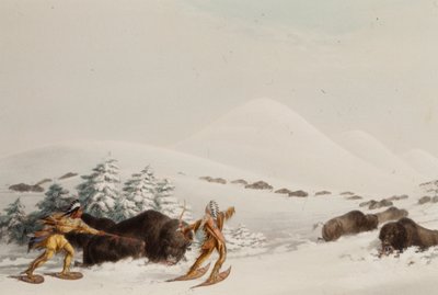 Polowanie na bizony na rakietach śnieżnych autorstwa George Catlin