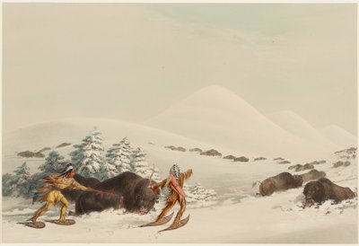 Polowanie na bizony na rakietach śnieżnych autorstwa George Catlin