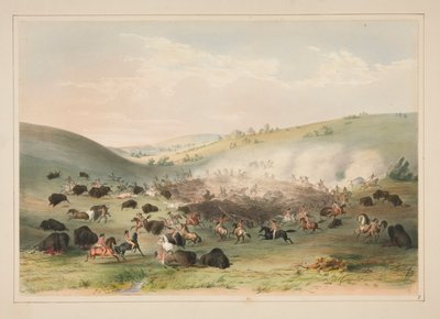 Polowanie na bawoły, Surround, pl. 9 z portfolio Indian Ameryki Północnej autorstwa George Catlin