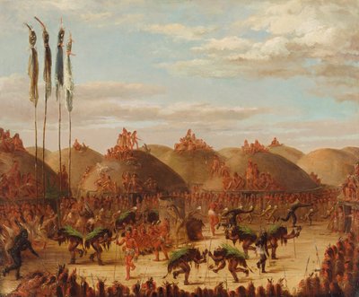 Taniec byków, ceremonia Mandan O-kee-pa autorstwa George Catlin