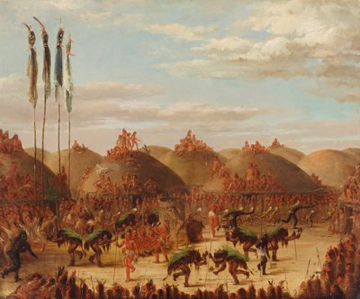 Taniec byka, ceremonia Mandan O-kee-pa, 1832. autorstwa George Catlin