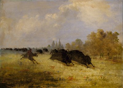 Indianie Caddo ścigający bizony, Cross Timbers, Teksas autorstwa George Catlin