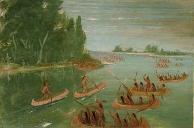 Wyścig kajakowy w pobliżu Sault Ste. Maria, 1836-1837. autorstwa George Catlin