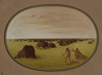 Catlin i Indian atakujący bawół, 18611869. autorstwa George Catlin
