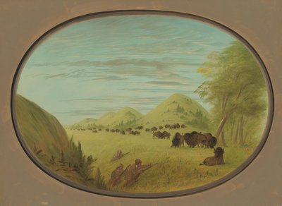 Catlin i dwaj towarzysze strzelający do bawołów, 18611869. autorstwa George Catlin