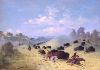 Indianie Komancze ścigający bizony z lancami i łukami autorstwa George Catlin