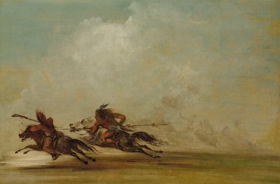 Wojownik Komanczów rzucający osage, na pełnych obrotach, 1837-1839. autorstwa George Catlin