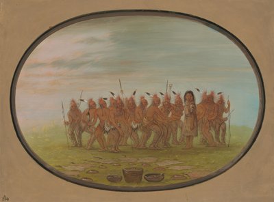 Taniec do Berdache - Saukie, 18611869. autorstwa George Catlin