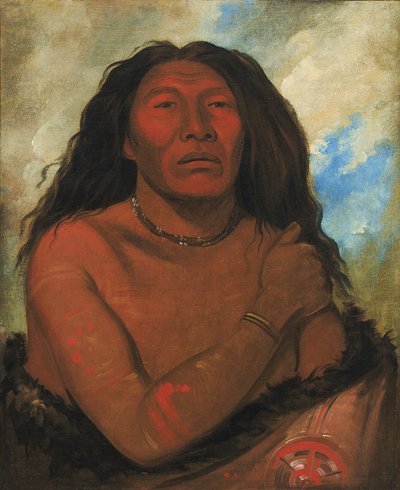 Duhk-gits-o-ó-see, Czerwony Niedźwiedź, Zasłużony Wojownik, 1832. autorstwa George Catlin
