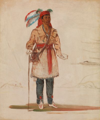 Ee-tów-o-kaum, obie strony rzeki, wódz plemienia, 1836. autorstwa George Catlin