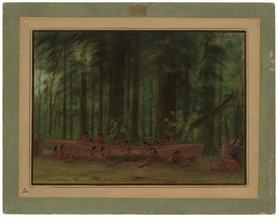 Wykopywanie kajaka - Indianie Nayas autorstwa George Catlin