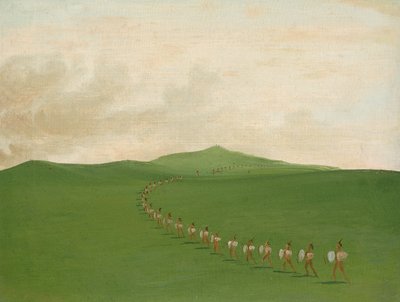 Pieszy oddział wojenny w marszu, Górne Missouri autorstwa George Catlin