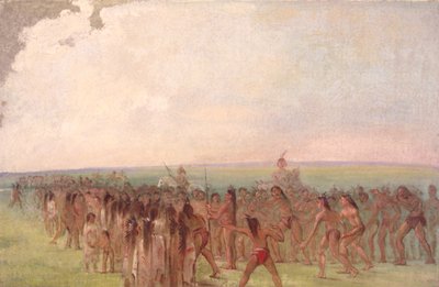 Wyścig pieszy za wioską Mandan autorstwa George Catlin