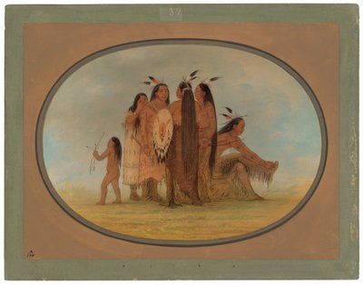 Czterech wojowników Mandan, dziewczyna i chłopiec autorstwa George Catlin