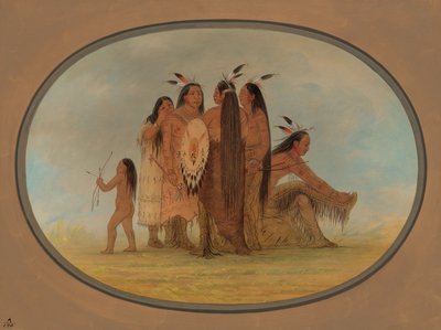 Czterech wojowników Mandan, dziewczyna i chłopiec, 18611869. autorstwa George Catlin
