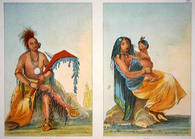 Główny Naczelny Clermont wraz z żoną i dzieckiem autorstwa George Catlin