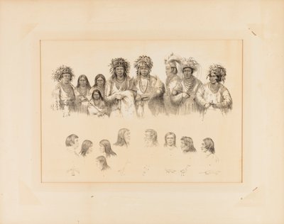 Indianie: 9 torsów mężczyzn i kobiet; 9 głów, profile - nr 28 autorstwa George Catlin