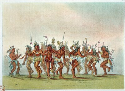 Indianie Ameryki: tańczą duchy wśród Siuksów, aby otrzymać łaskę nieba. Ilustracja George