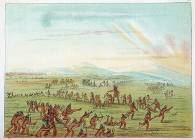 Indianie Ameryki: nauczanie polowania dla dzieci Mandan w wieku od 7 do 15 lat. Ilustracja George