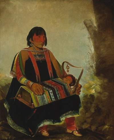 Jú-ah-kís-gaw, Kobieta z dzieckiem w kołysce, 1835. autorstwa George Catlin