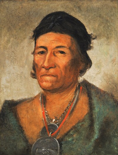 Ko-mán-i-kin, Wielka fala, stary i zasłużony wódz, 1831. autorstwa George Catlin