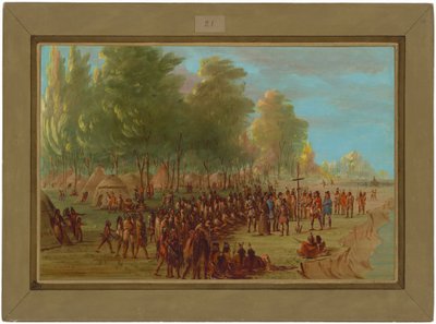La Salle wznoszący krzyż i obejmujący ziemię w posiadanie. 25 marca 1682 autorstwa George Catlin