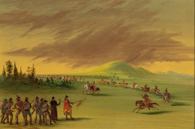 La Salle spotyka grupę wojenną Indian Cenis na teksańskiej prerii. 25 kwietnia 1686, 18471848. autorstwa George Catlin