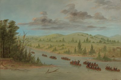 Impreza La Salle wpłynięcie do Missisipi w kajakach. 6 lutego 1682, 18471848. autorstwa George Catlin