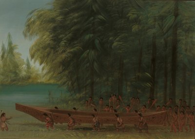 Wodowanie kajaka - Indianie Nayas, 18551869. autorstwa George Catlin