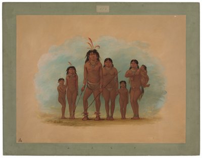 Wódz Lengua, jego dwie żony i czworo dzieci autorstwa George Catlin