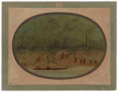 Indianie z plemienia Lengua pokonujący bystrza rzeki Urugwaj autorstwa George Catlin