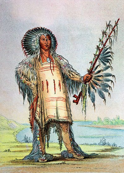 Mandan Indian Ha-Na-Tah-Muah, wódz wilków autorstwa George Catlin